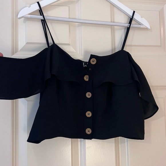 Lulu’s Malta Black Off-the-Shoulder Button-Up Two-Piece Dress - Picture 7 of 15